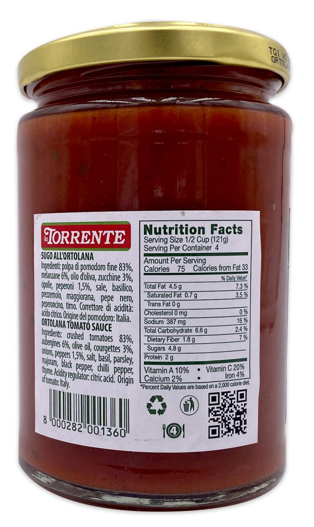 La Torrente Ortolana Tomato Sauce - Artisanal Italian Foods