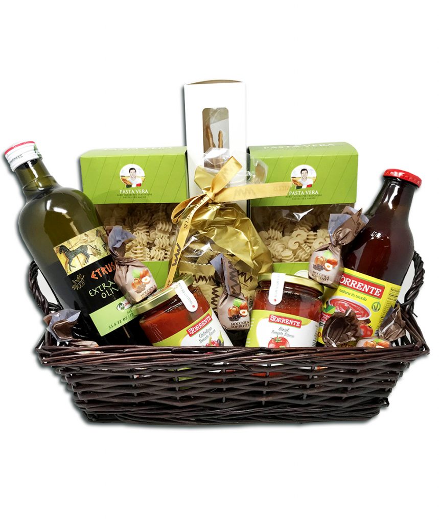 Italian Food Gift Basket - Pasta, Oil, Sauce, Breadsticks, Chocolate