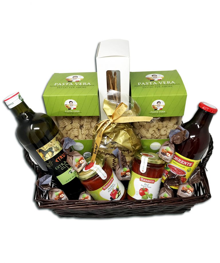 Italian Food Gift Basket Pasta, Oil, Sauce, Breadsticks, Chocolate