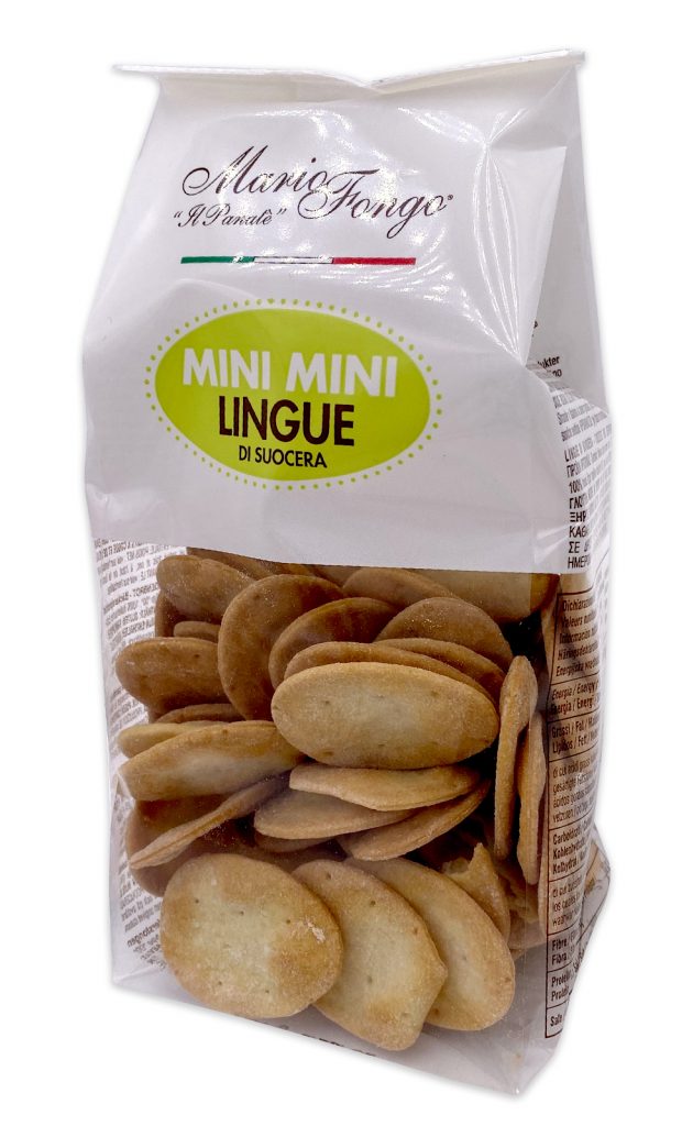 Mario Fongo Mini Mini Lingue Di Suocera Flatbread Crackers 100g Artisanal Italian Foods 