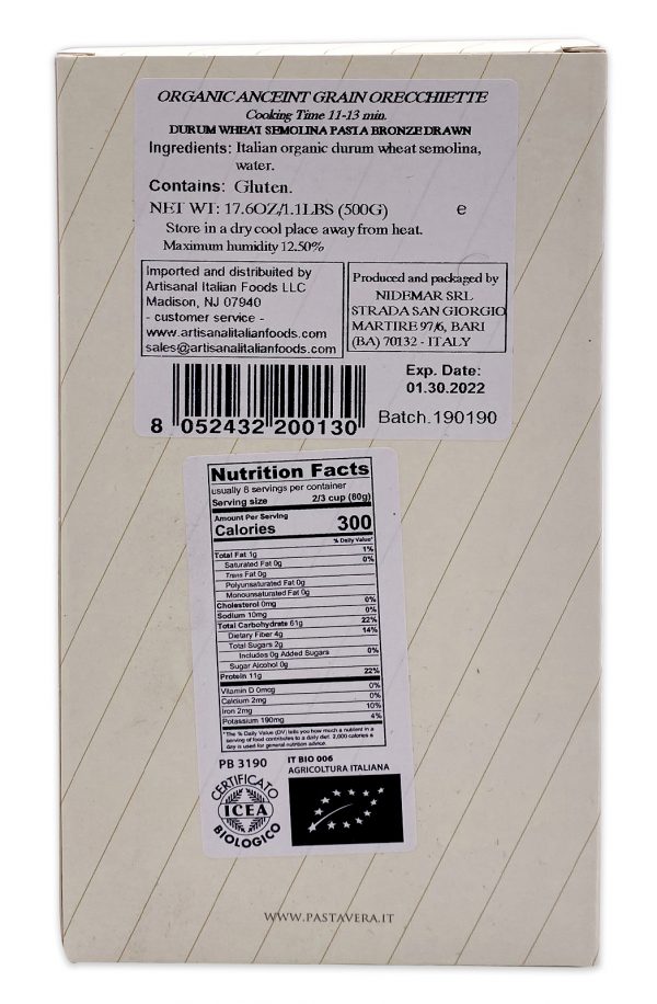 Pasta Vera Italian Organic Ancient Grain Orecchiette 01