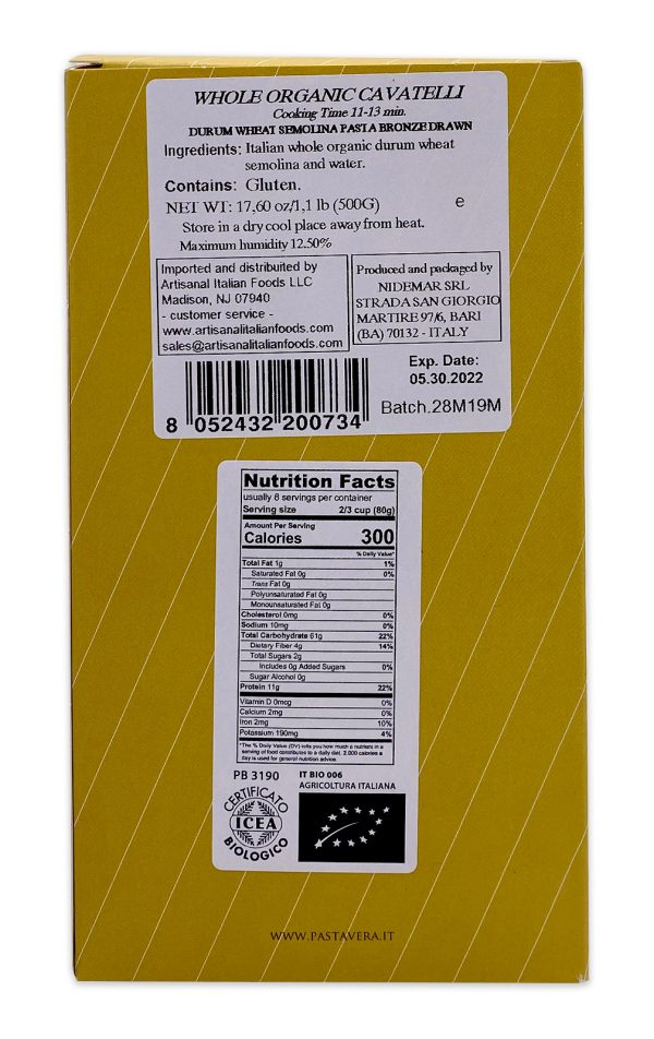 Pasta Vera Italian Organic Whole Wheat Cavatelli 05